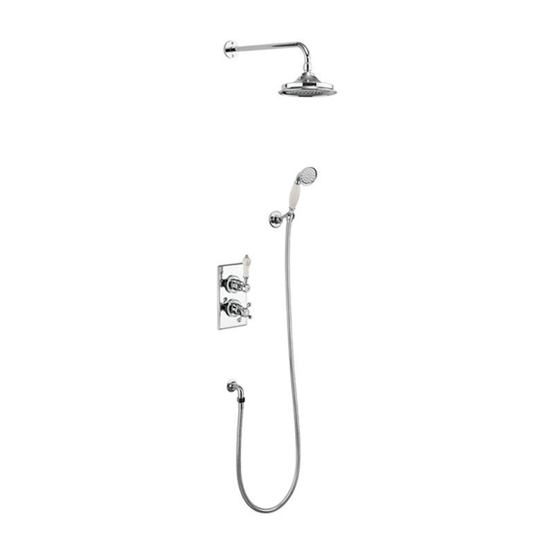 Trent Medici Thermostatic Two Outlet Concealed Divertor  Shower Valve , Fixed Shower Arm, Handset & Holder with Hose with 6 inch rose